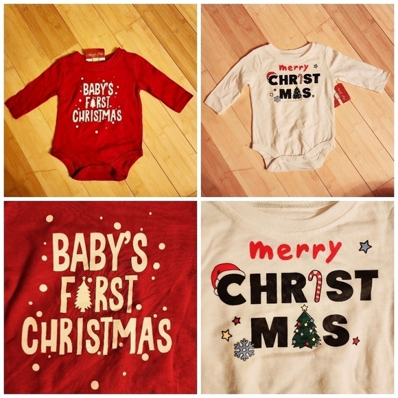 NWT 2 Piece Lot North Pole Baby Christmas Onsie Size 3M Red White Infant Holiday - Picture 1 of 9